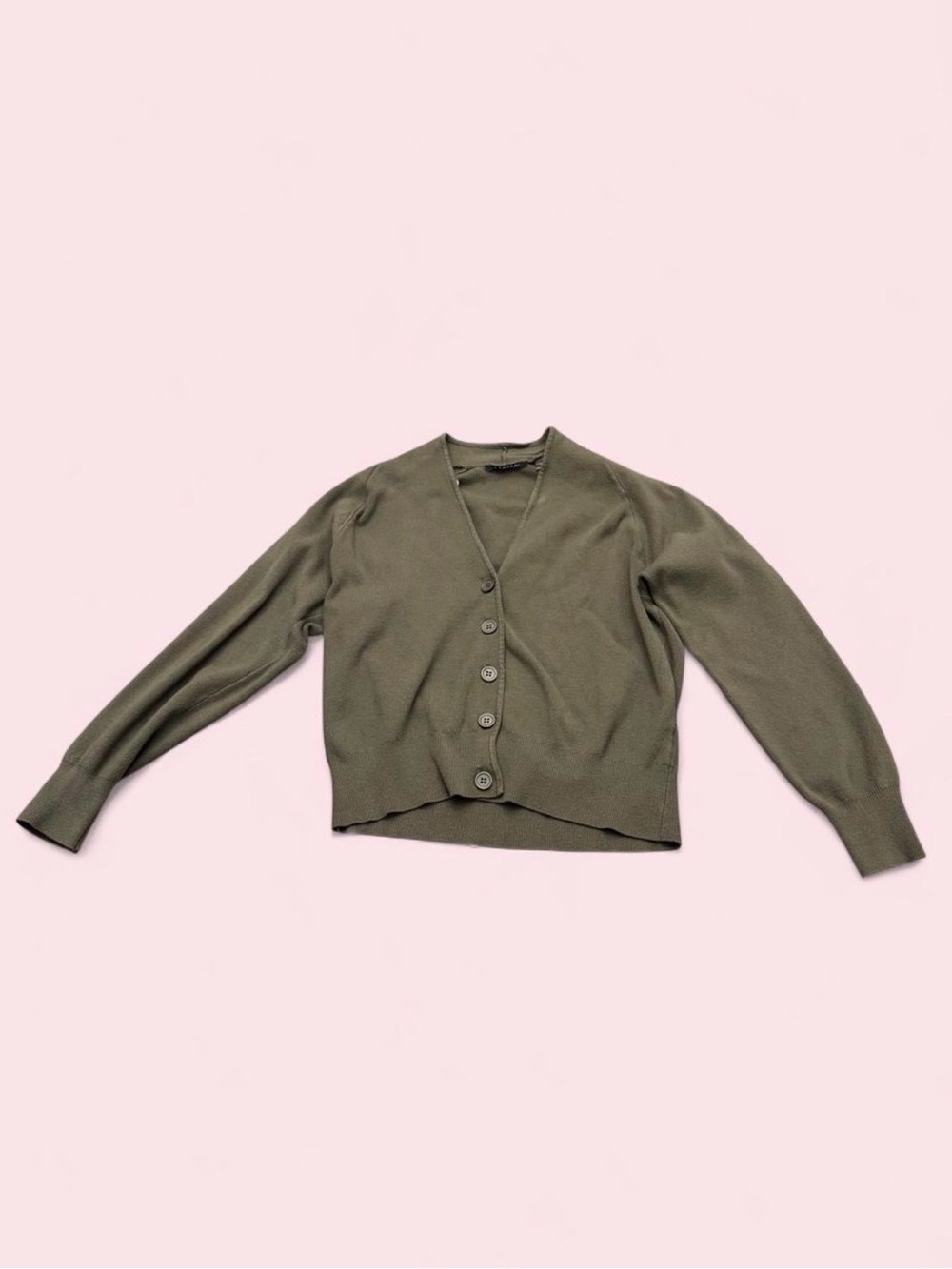 T Tahari Olive Green V-Neck Button Front Cardigan